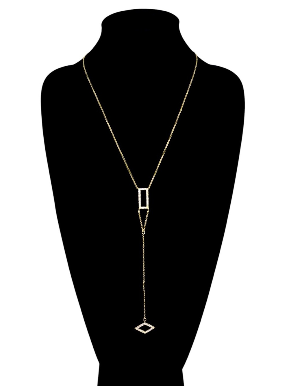Chloe + Theodora Gold Rectangle Long Y Necklace NWT